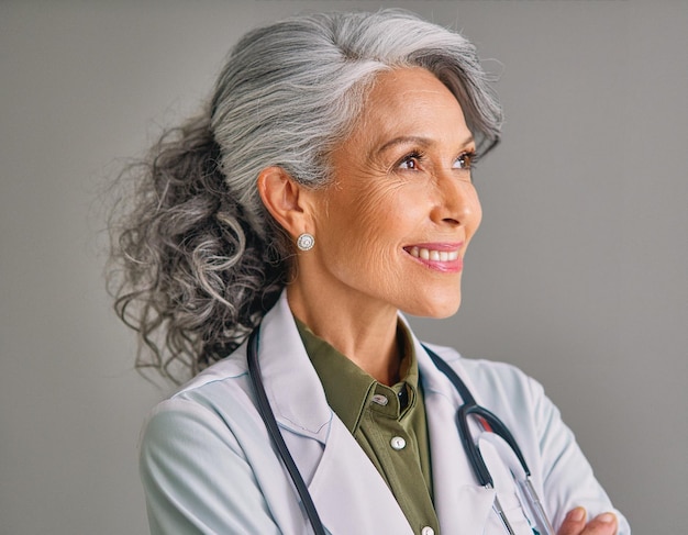 Studio Portrait of a Female Healthcare Professional in Uniform