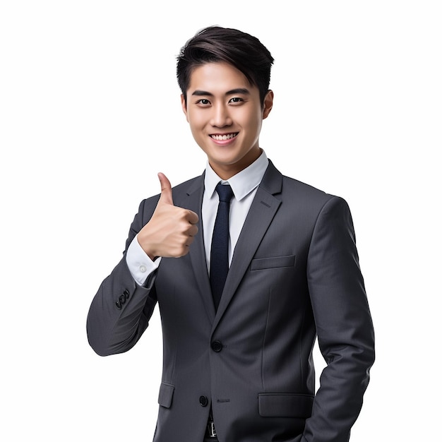 Studio portrait image of smiling young businessman in black suit and blue tie necktie with crossed arms isolated isolate over white background Business man at studio picture