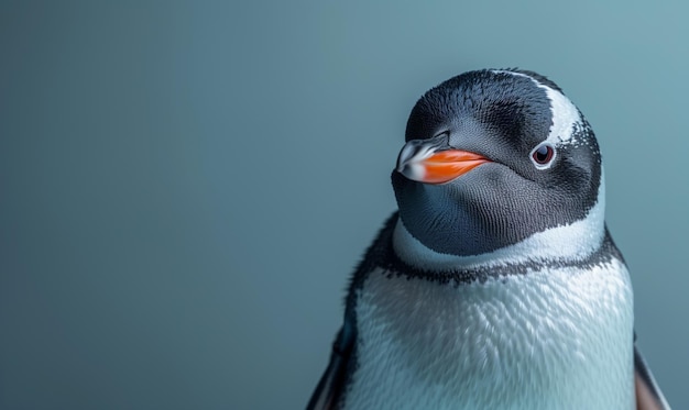 Studio portrait of a penguin on a blue background