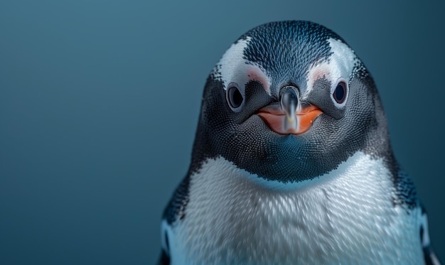 Studio portrait of a penguin on a blue background