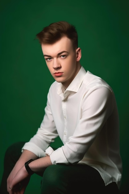 Studio portrait of a stylish young man posing against a green background created with generative ai