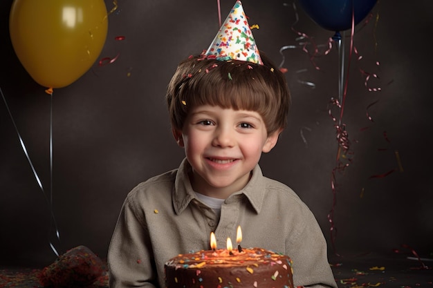 Studio portrait of a young boy celebrating his birthday