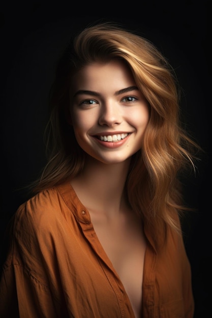 Studio shot of an attractive young woman smiling at you created with generative ai