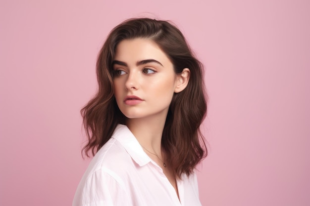 Studio shot of a beautiful young woman wearing against a pink background created with generative ai