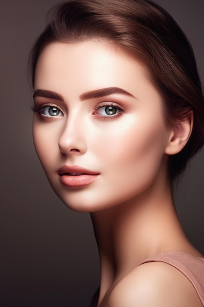 Studio shot of a beautiful young woman with perfect skin created with generative ai