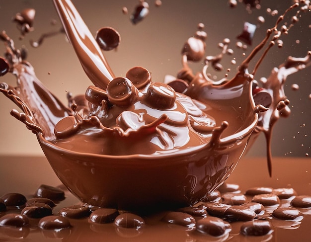 Studio shot of chocolate splash around brown background