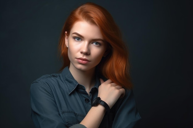 Studio shot of a confident young woman posing against a gray background created with generative ai