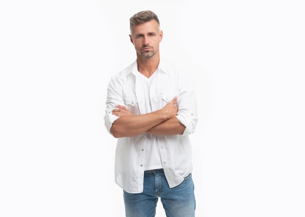 Studio shot of grizzled man mature grizzled man isolated on white background grizzled man