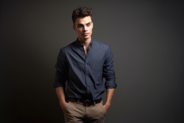 Studio shot of a handsome young man standing with his hands in his pockets