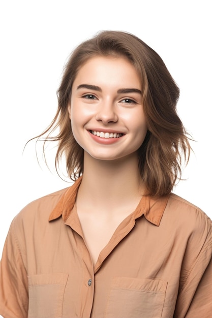 Studio shot of a positive young woman isolated on white created with generative ai