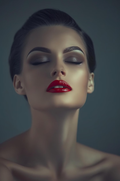 Studio shot of pretty fashion model on grey background