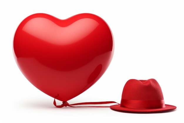 Studio shot of red heartshaped balloon and red hat isolated on white background valentines day th