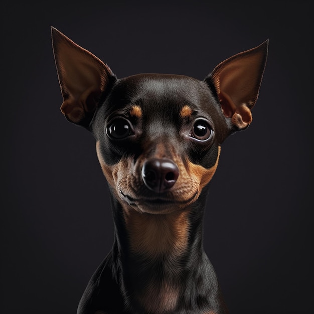 Studio shot with adorable miniature pinscher dog portrait with the curiosity and innocent look as concept of modern happy domestic pet in ravishing hyper realistic detail by Generative AI