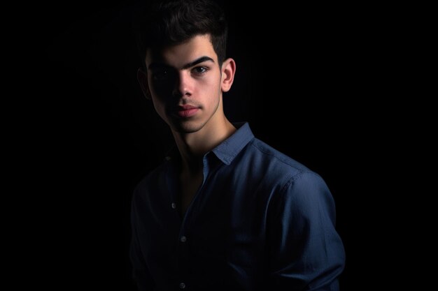 Studio shot of a young man posing against a dark background