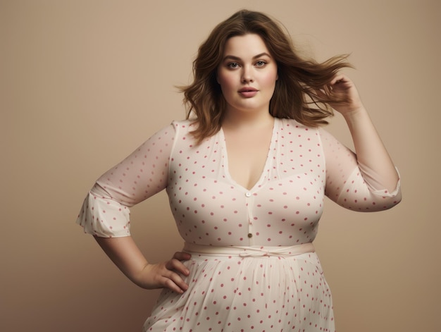 Studio shot of young plus size woman emotional gestures