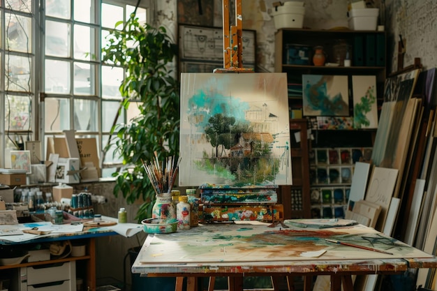 studio with paintings