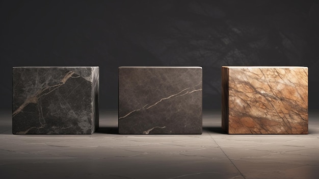 Photo studioquality 3d podium with natural stone textures and lighting