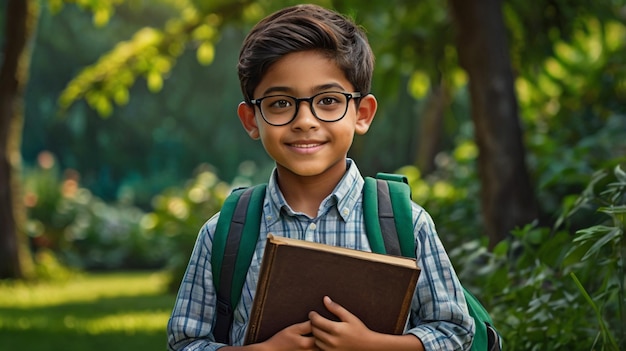 A studious young scholar a precocious boy with a backpack