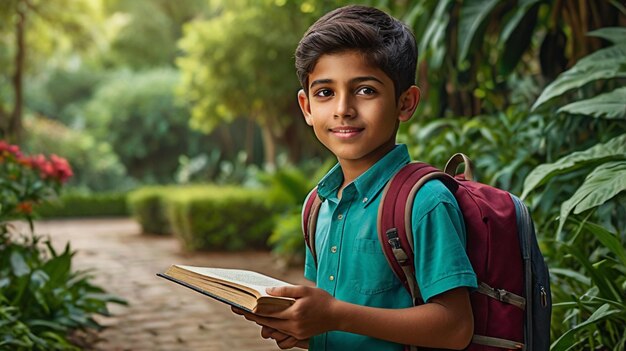 A studious young scholar a precocious boy with a backpack