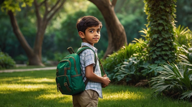 A studious young scholar a precocious boy with a backpack