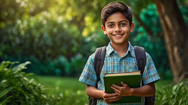 A studious young scholar a precocious boy with a backpack