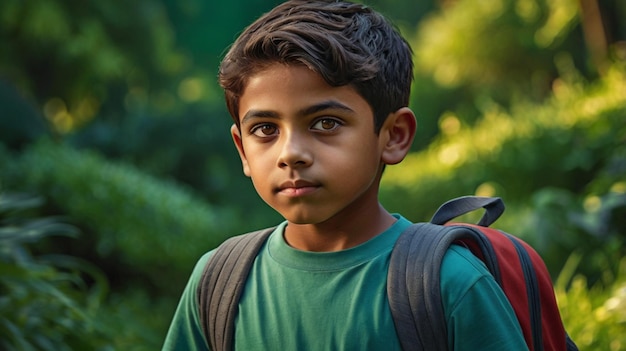 A studious young scholar a precocious boy with a backpack