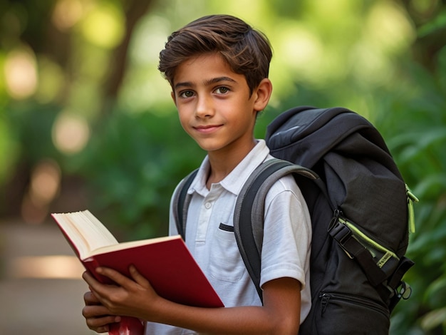 A studious young scholar a precocious boy with a backpack