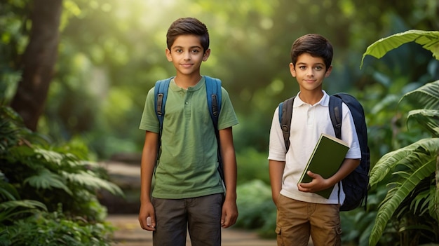 A studious young scholar a precocious boy with a backpack