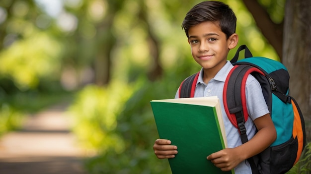 A studious young scholar a precocious boy with a backpack