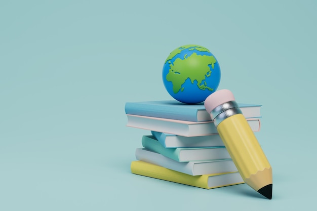 The study of the geography and features of the planet a stack of books with a globe and a pencil