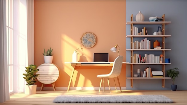 study room interior design with computers bookcase chairs and tables and armchairs minimalist styl