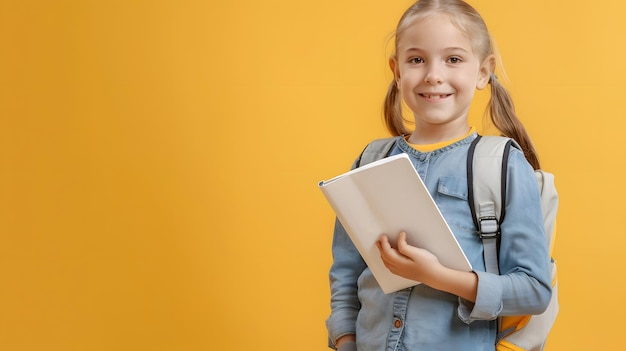 Study And Technologies Smiling Little Schoolgirl Holding Paper Book And Digital Tabl Generative AI