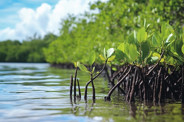 Photo studying the role of mangrove forests in coastal e generative ai