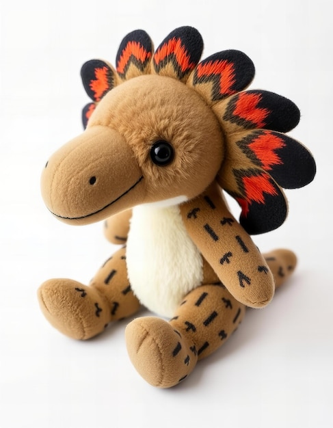 a stuffed animal that has a black and red mane