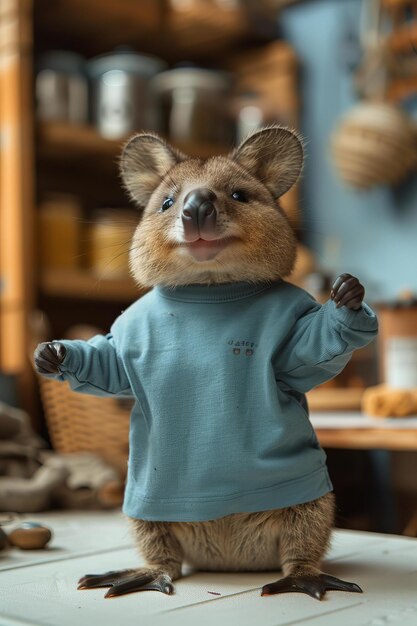 Photo a stuffed animal wearing a blue sweater with the word ham on it