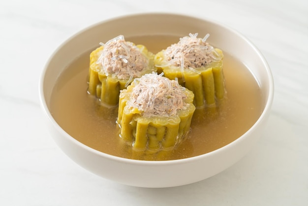 Stuffed bitter gourd with seasoned minced pork soup