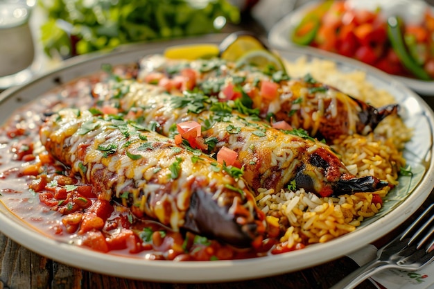 Stuffed Eggplant with Tomato Sauce and Rice