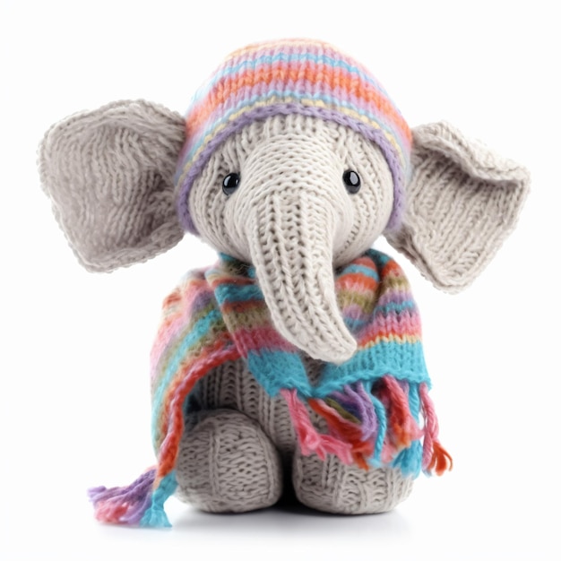 a stuffed elephant with a scarf on its head