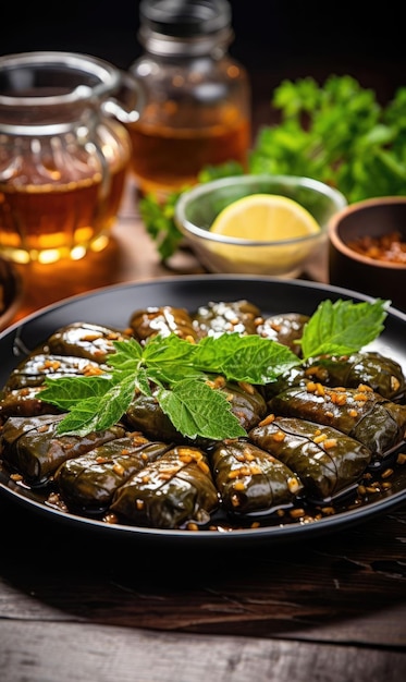 Stuffed leaves with olive oil traditional turkish cuisine