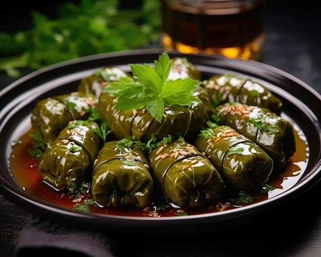 Photo stuffed leaves with olive oil traditional turkish cuisine