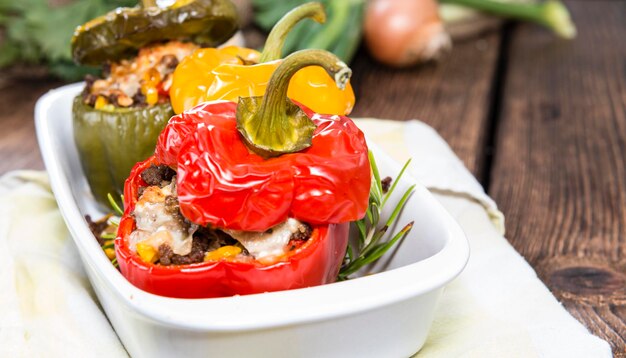 Stuffed Peppers with Meat Herbs and Cheese