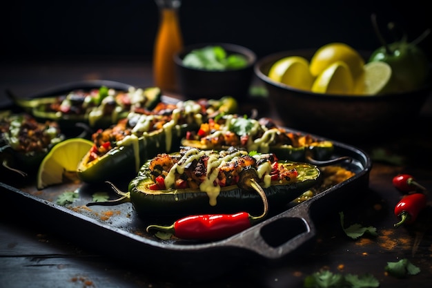 Stuffed poblano peppers vegan recipe food photo