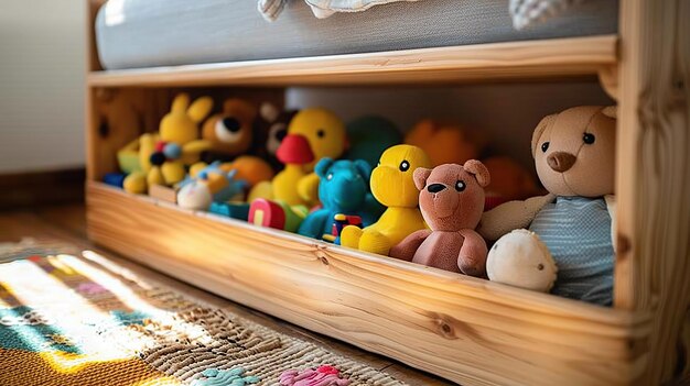 Photo stuffed toy storage in wooden box