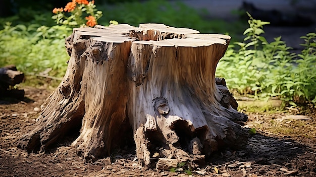 Stump of a cut treeTree stump in the park Selective focus Shallow depth of field