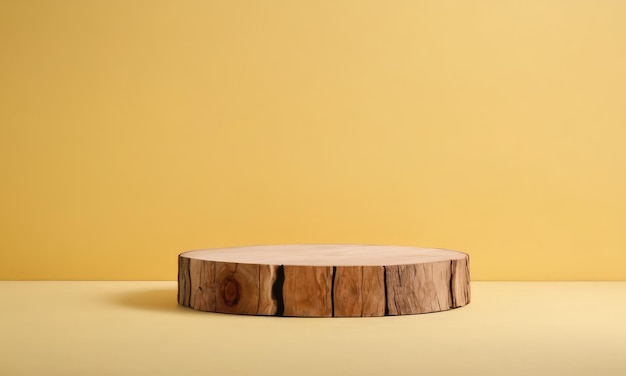 stump wood stand against a wall in a pastel colors Product stand and display podium