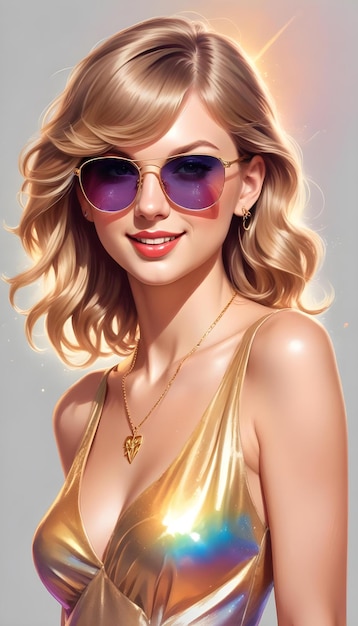 Photo stunning 3d artphoto of taylor swift wearing a golden dress and sunglass