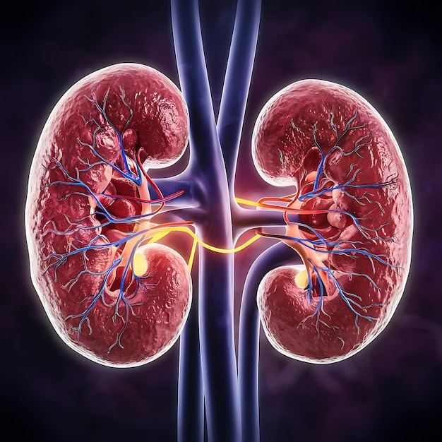 A stunning 3D of human kidney anatomy showcasing the intricate and complex structure ai generative