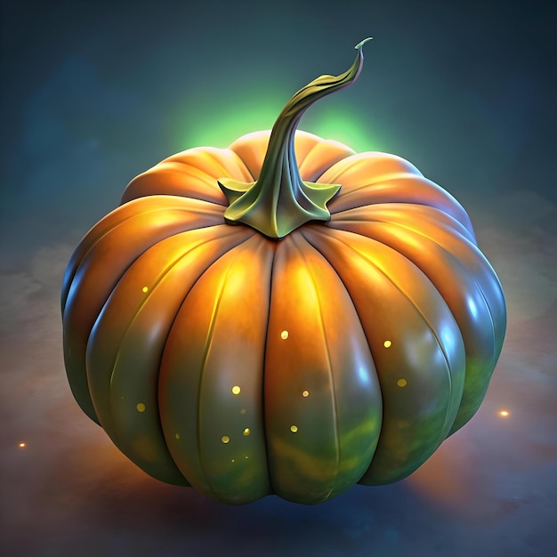 A stunning 3D illustration of a glowing golden buttercup squash