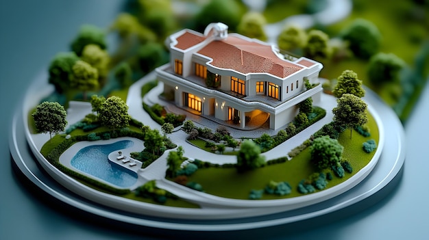 Photo stunning 3d isometric view of picturesque house with lush gardens and foliage