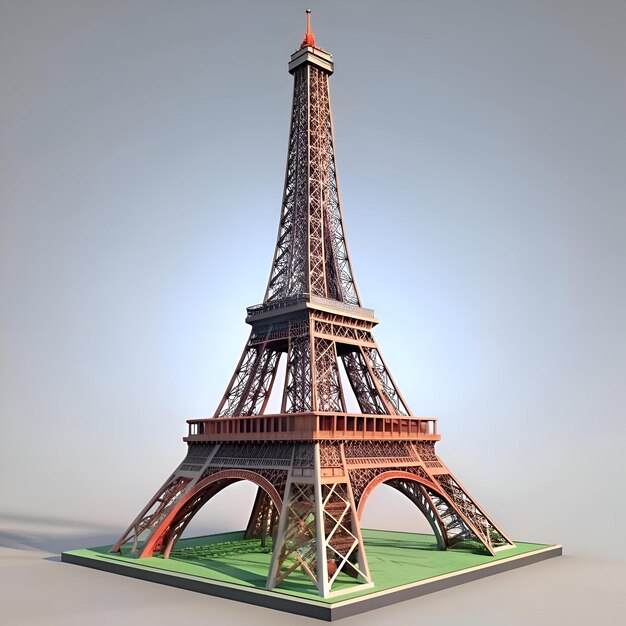 Photo a stunning 3d rendering of the eiffel tower showcasing its intricate details and architectural grandeur